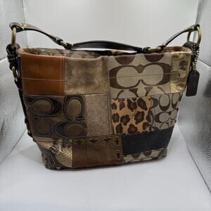 Vintage Coach Carly Brown Patchwork Jacquard Hobo Shoulder Bag leopard 11496